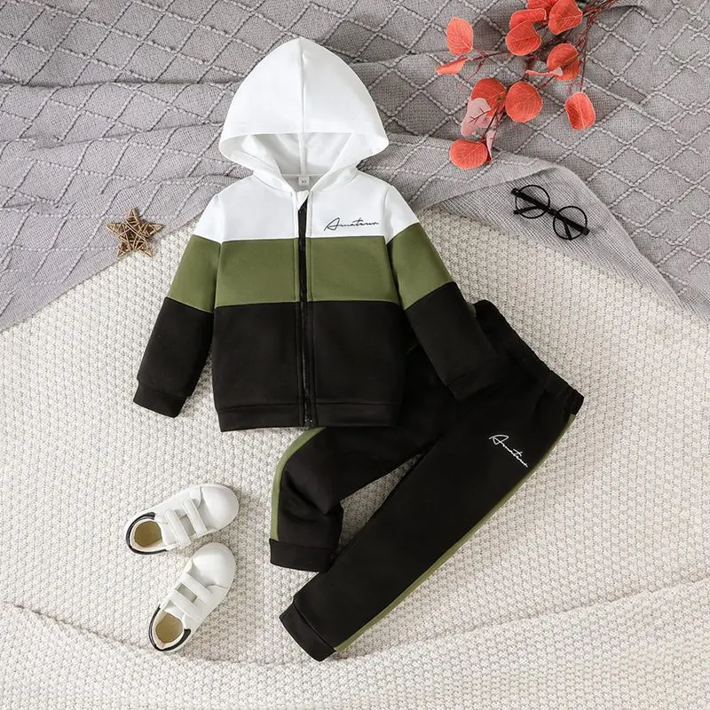 Fashion Boys Clothing Spring Autumn Patchwork Long Sleeve Sets 2- 7Years Teenagers Children Sports Clothing Zipper Jacket Set