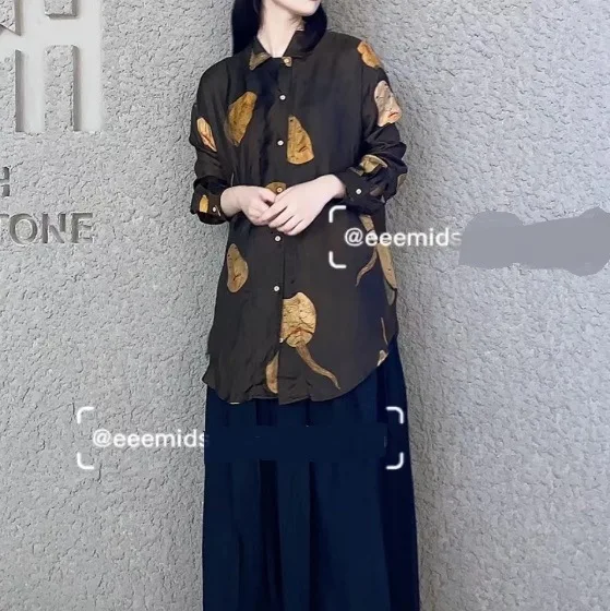 

Dave&di 2026 Face Print Loose Casual Long Sleeved Shirt Top Blouses Women's Clothes Shirts Tops