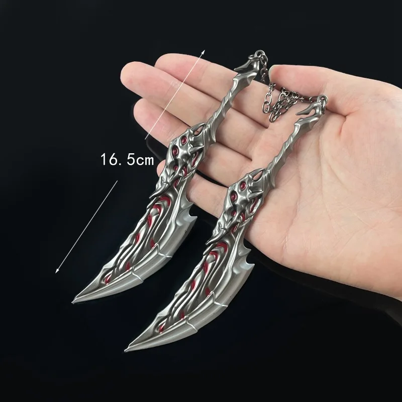 Valorant Spiel Waffe Modell 16,5 cm Klingen von Primordia Doppel Slash Schwert Katana Cosplay Prop Metall Handwerk Geschenke Spielzeug für Jungen
