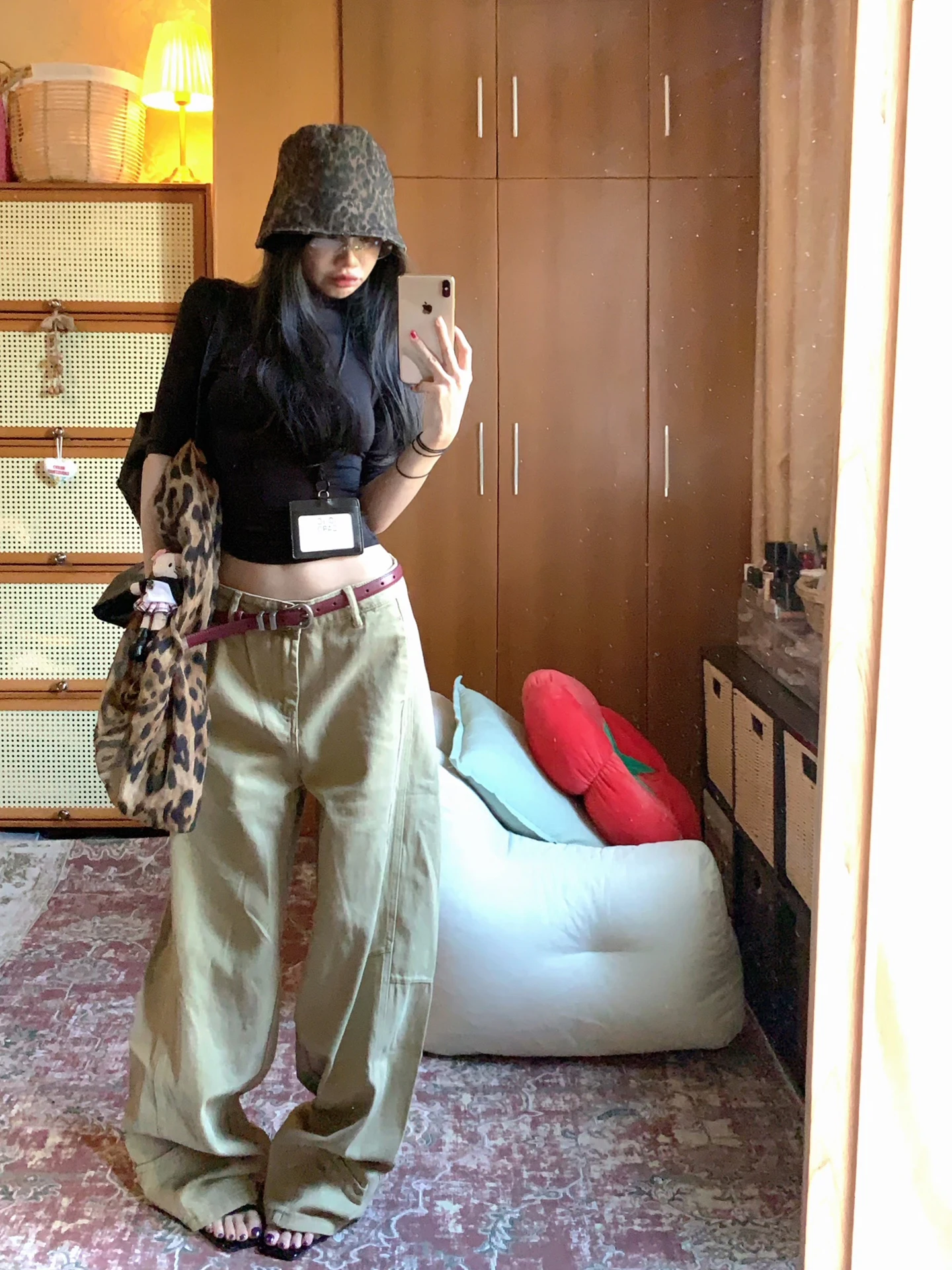 

Женские джинсы свободного кроя с широкими штанинами, высокой талией, в стиле пэчворк, весна-осень, новые, цвета хаки, из денима, повседневные, комфортные