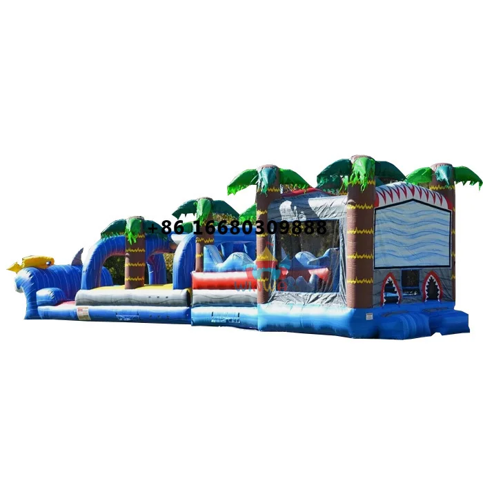 Commercial Grade Bounce House Shark Obstacle Course with Blower Inflatable Obstacle Course Inflatable Bounce House Combo