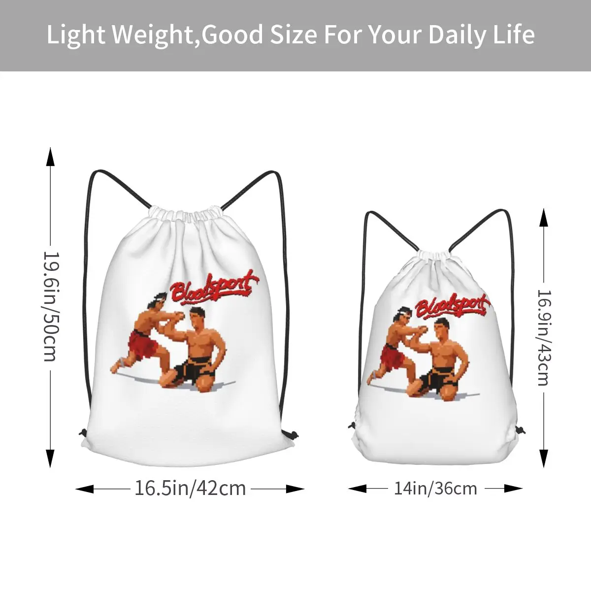 Retro Pixel Combat Homage Bloodsport Style Backpacks Portable Drawstring Bundle Pocket Sports Bag Book Bags for Travel Student