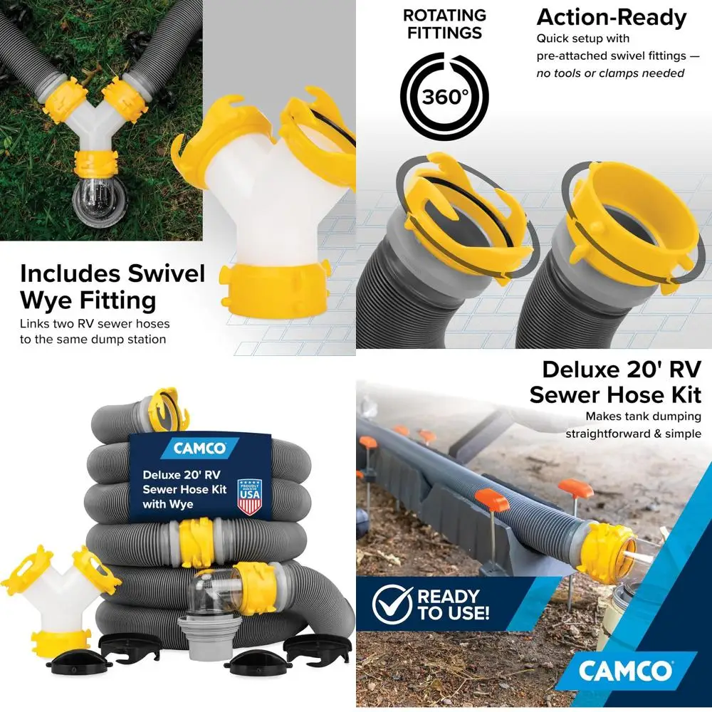 طقم خرطوم الصرف الصحي الفاخر مقاس 20 بوصة مع تركيبات دوارة وموصل شبلة - طقم جاهز للاستخدام كامل مع تجهيزات منجلة الصرف الصحي والكوع، #1