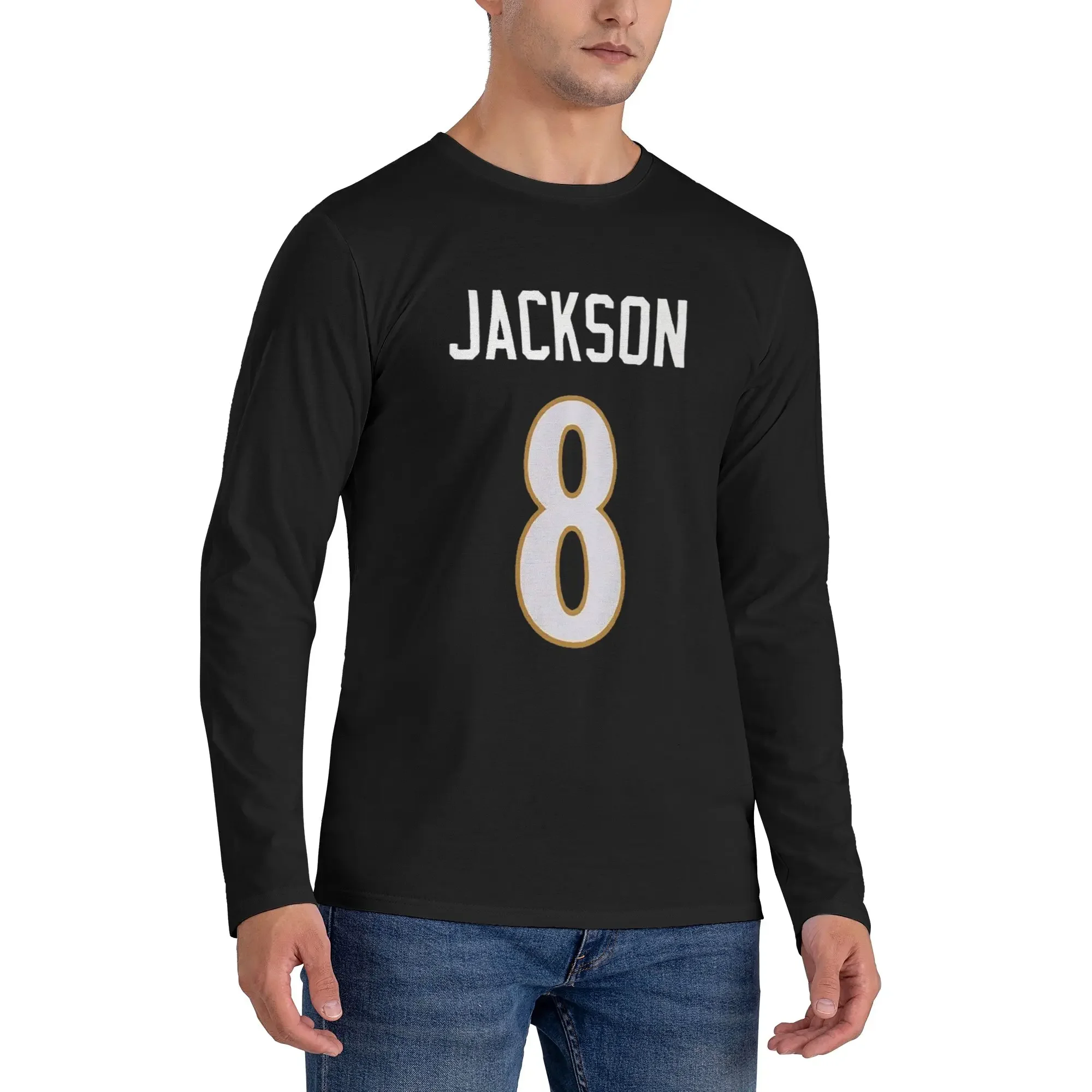 

lamar jackson Men's Long Sleeved T-shirt Casual Round Neck T shirts Spring and Autumn Men tops