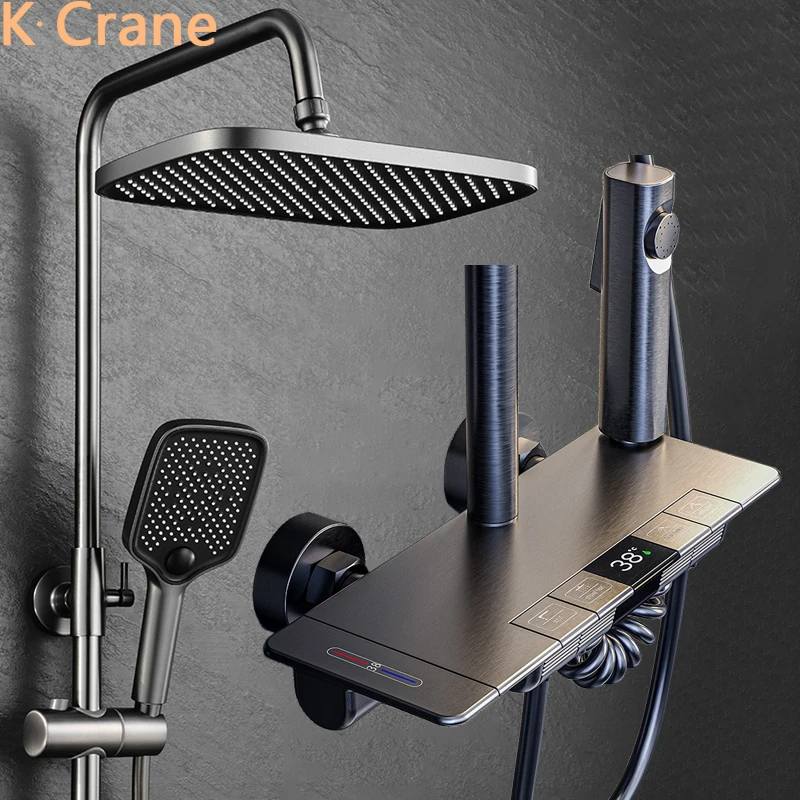 Set Shower Mixer Panas Dingin Sistem Shower Digital LED Tombol Piano Kamar Mandi Keran Bak Mandi Dinding SPA Keran Mandi Curah Hujan