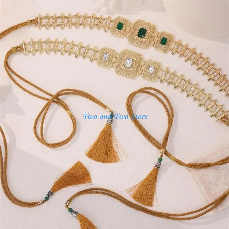 HX6F Moroccan Waist Chain Belly Chain Belt Ethnic Wedding Belt Belly Chain for Dress
