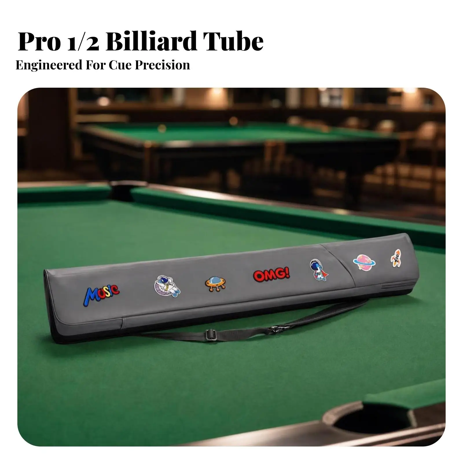 Billiard Cue Storage Bag with Backpack Strap Leather Look Exterior Cartoon Style Patches for Pool Match Commute