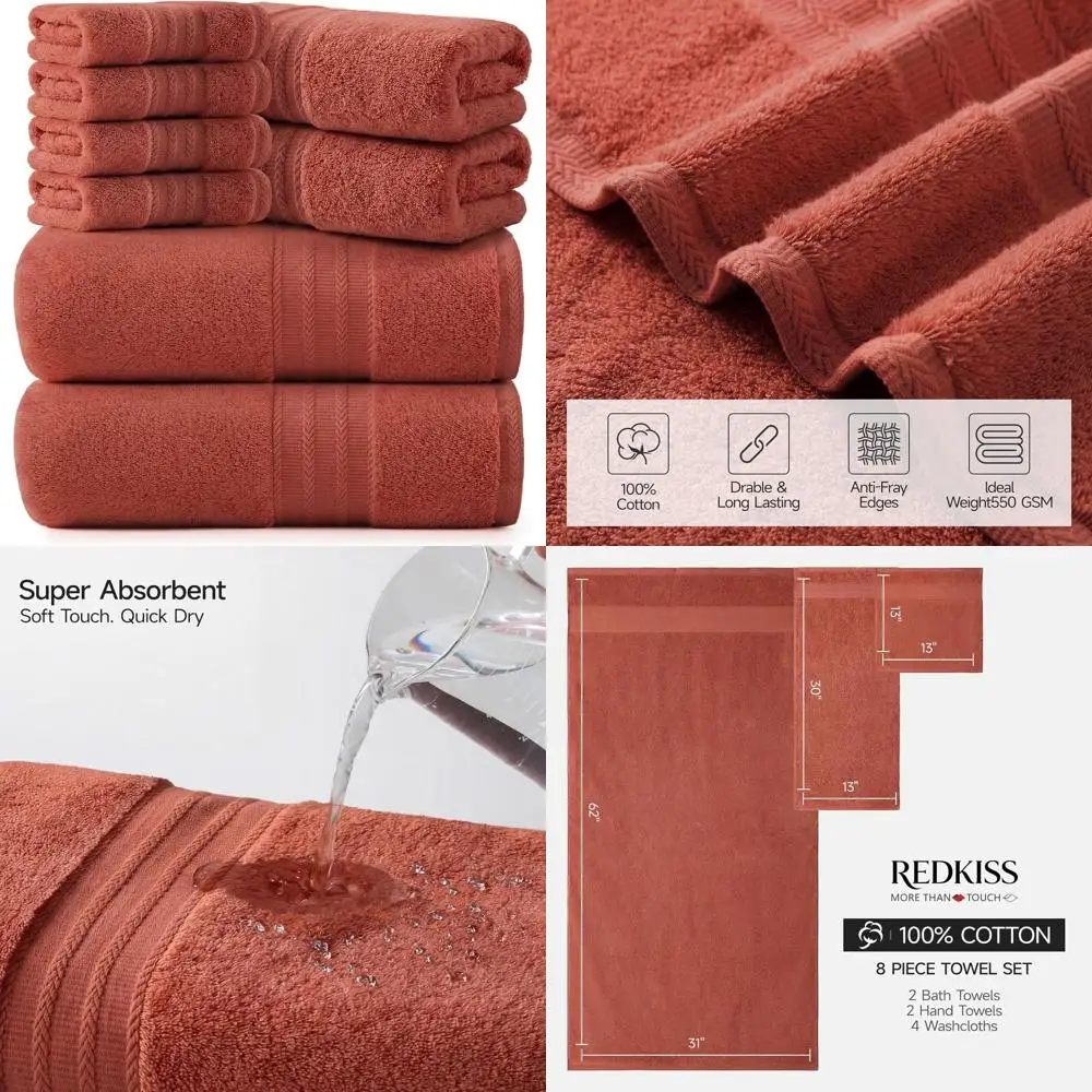 

Набор из 8 хлопковых полотенец оранжевого цвета: 2 банных полотенца, 2 полотенца для рук, 4 салфетки для умывания, плотность 600 GSM, высокая впитываемость