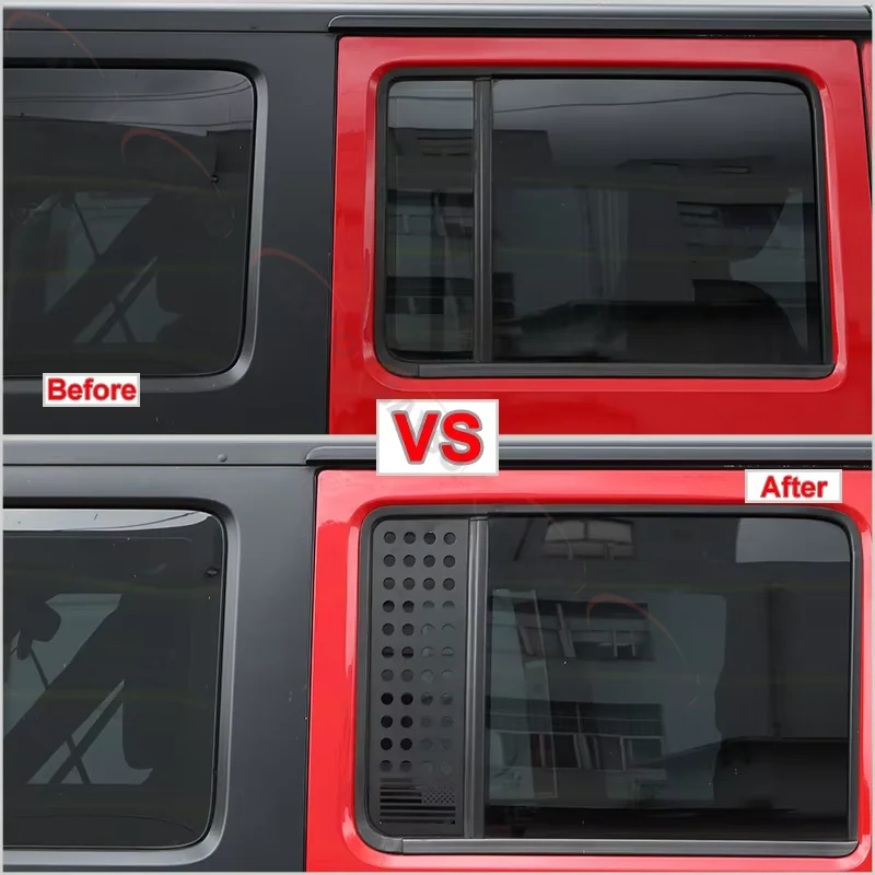 Rear Door Window Decals Panel Cover Aluminum Alloy Glass Replacement for Jeep Wrangler JLU Gladiator JT JK JKU JL Black 07-22 view 5