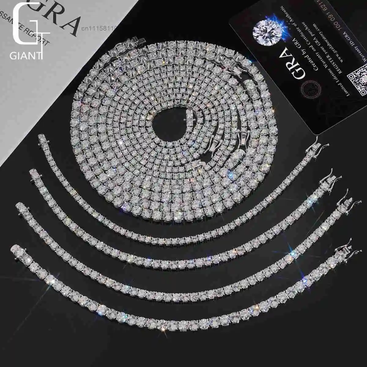 Inverted Set Moissanite Tennis Chain 3/4/5mm Iced Out Moissanite 925 Sterling Silver Tennis Chain Unisex Past Diamond Test RTS，