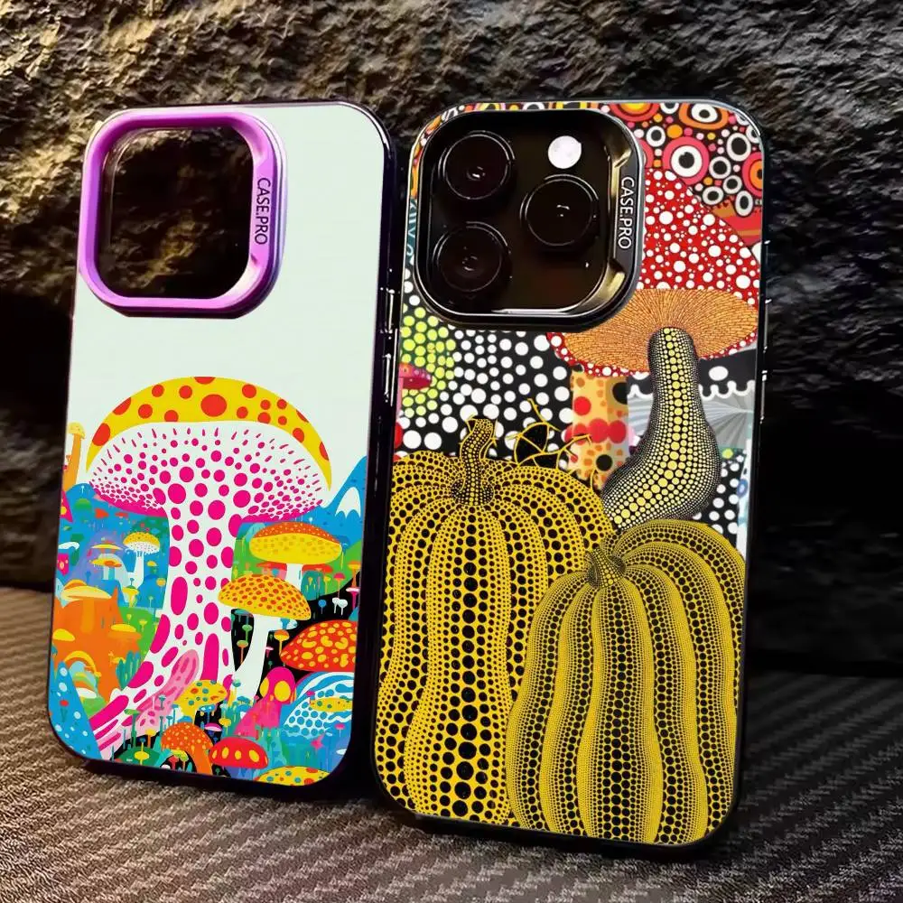 

K-Kusama Yayoi Art Phone Case For iPhone17,16,15,14,13,12,11 Plus,Pro Max Colored Silver Plated Inside Cover