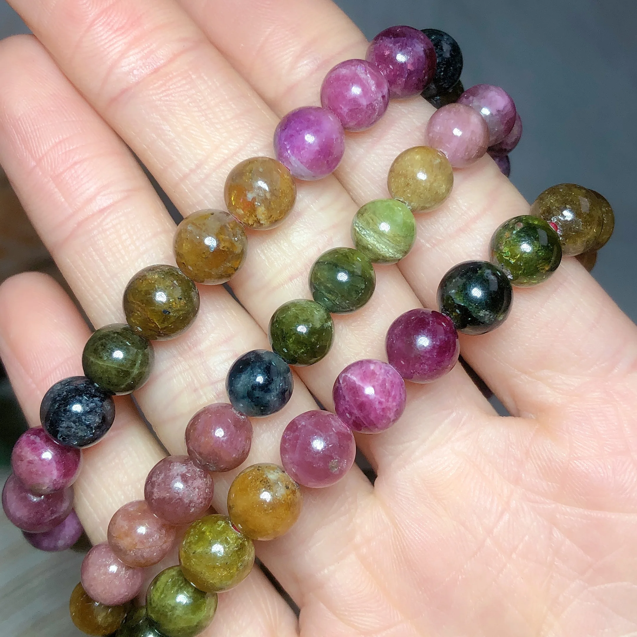 Natural Crystals Rainbow Tourmaline Bracelet High Quality Beads Healing Women Men Jewelry Energy Mineral Ore Gift