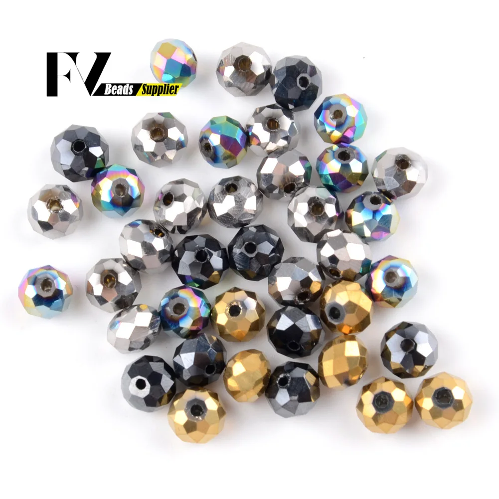 Faceted Silver Golden Plated Glass Crystal Rondelle Beads Loose Spacer Beads For Jewelry Making DIY Bracelet 15\'\' 4/6/8/10/12mm