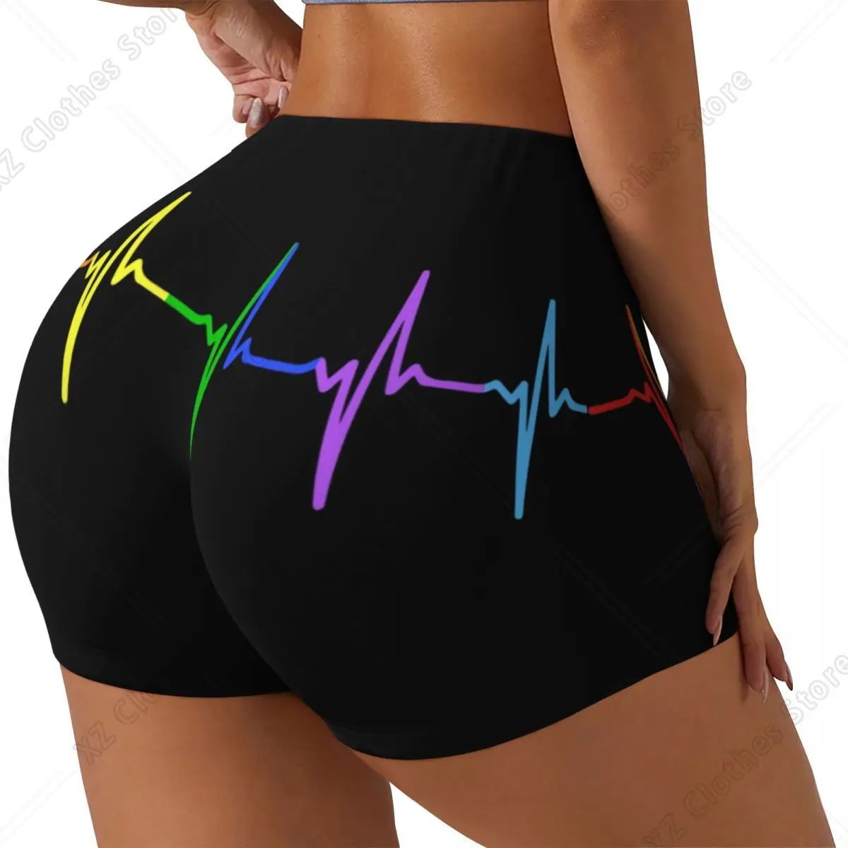 Custom Rainbow Pulse Hearbeat LGBT Workout Volleyball Biker Shorts for Women Lesbian Gay Pride Gym Yoga Shorts