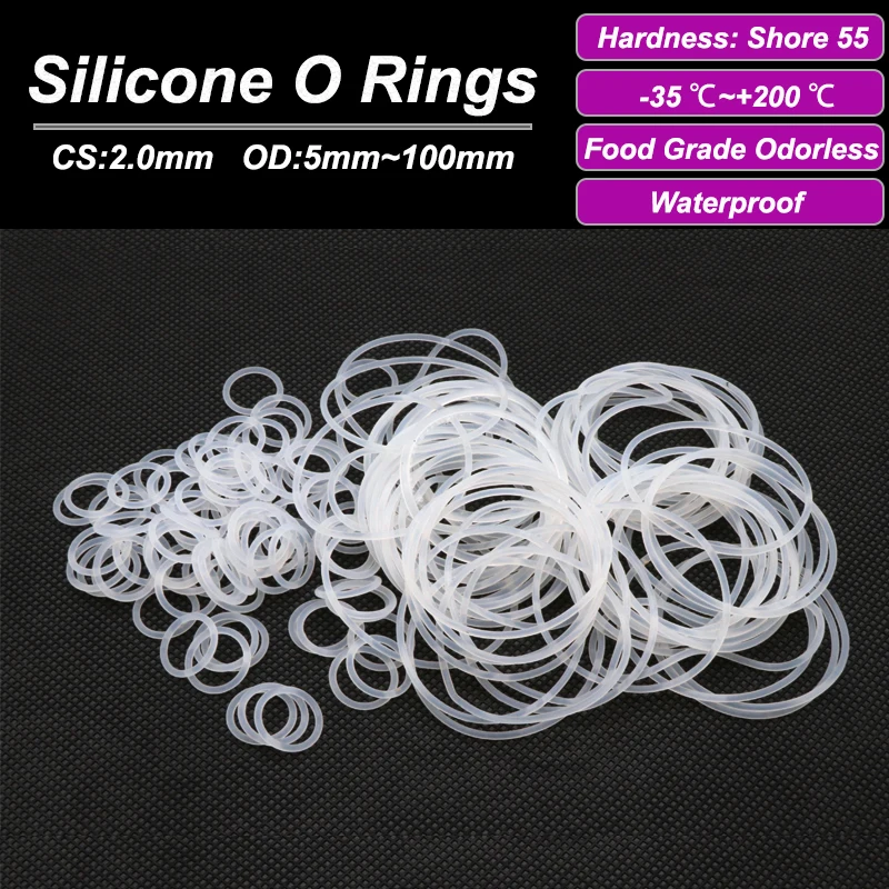 10/50pcs White Silicone VMQ O-Ring Gasket 2mm OD 5 ~ 100mm Food Grade Sealing Washer Waterproof Insulated Rubber Silicon O-Rings