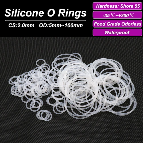 Junta tórica de silicona blanca VMQ, 10/50 Uds., 2mm OD 5 ~ 100mm, arandela de sellado de calidad alimentaria, juntas tóricas de silicona de goma aisladas impermeables