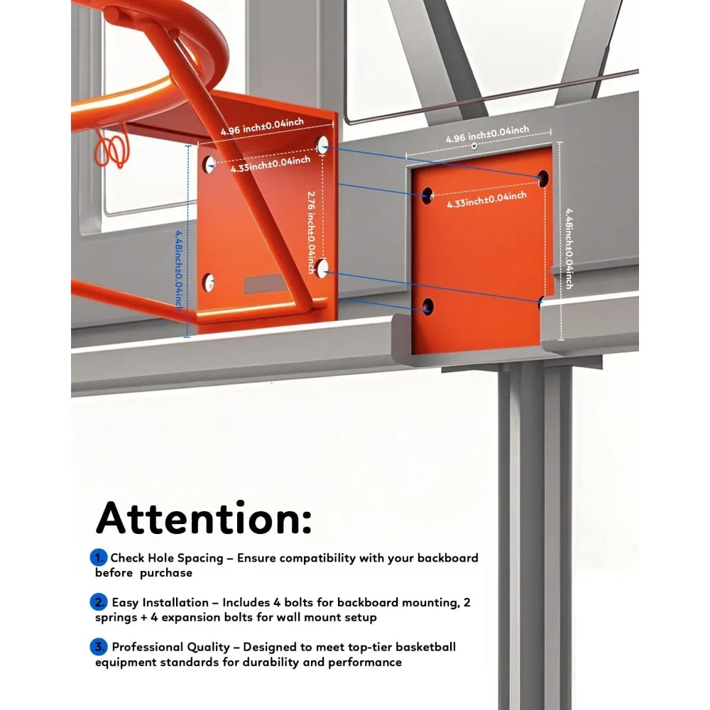 18" Heavy Duty Basketball Rim - Solid Steel Pro Hoop with Thick Net, Wall Mount & Replacement Kit