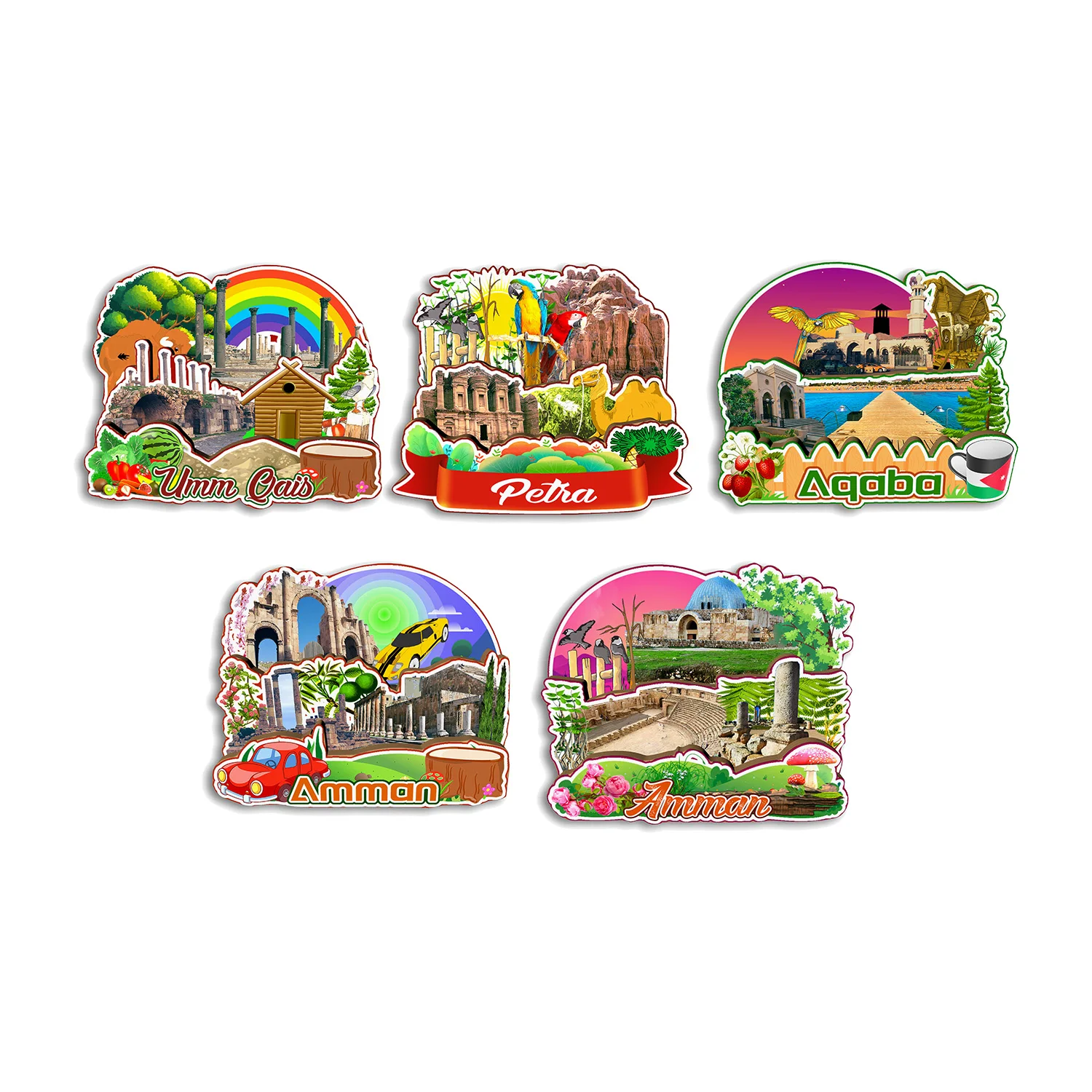 Amman Aqaba Petra Umm Qais Jordan Ímã de geladeira Presente de lembrança de viagem Adesivo decorativo feito à mão para geladeira para casa