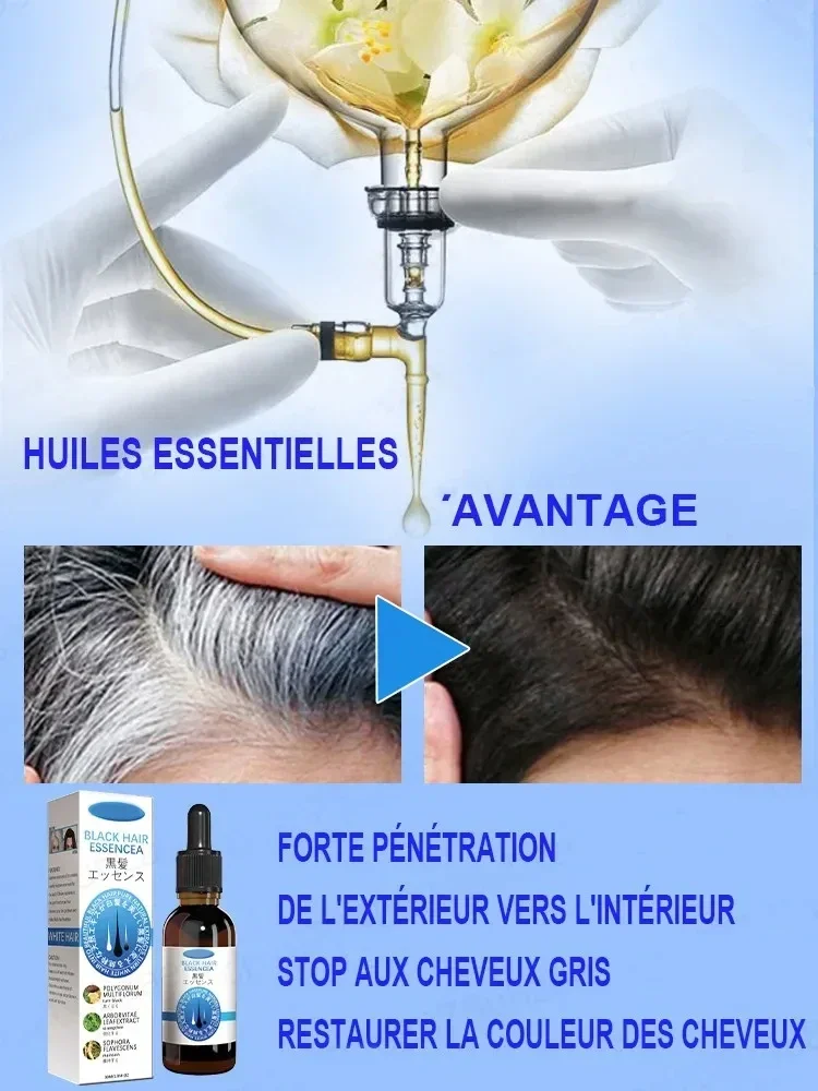 Trattamento siero Anti-annerimento dell'essenza dei capelli grigi da bianco a nero cura della riparazione dei capelli nutrire il cuoio capelluto Anti perdita di capelli