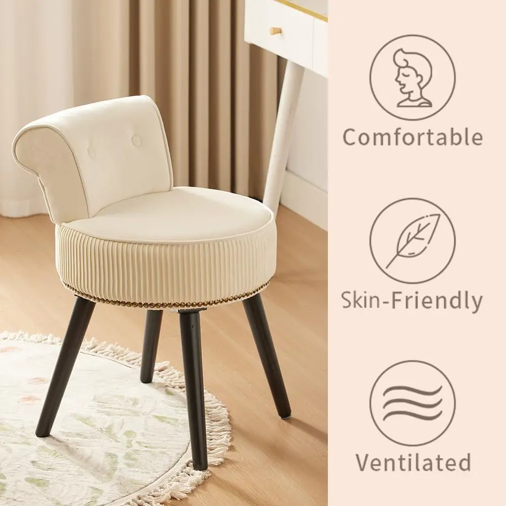 Small White Velvet Vanity Stool with Back - Vanity Chair with Low Back Tuted Accent Stool Makeup Chair or Small Vanity Bedroom B view 3