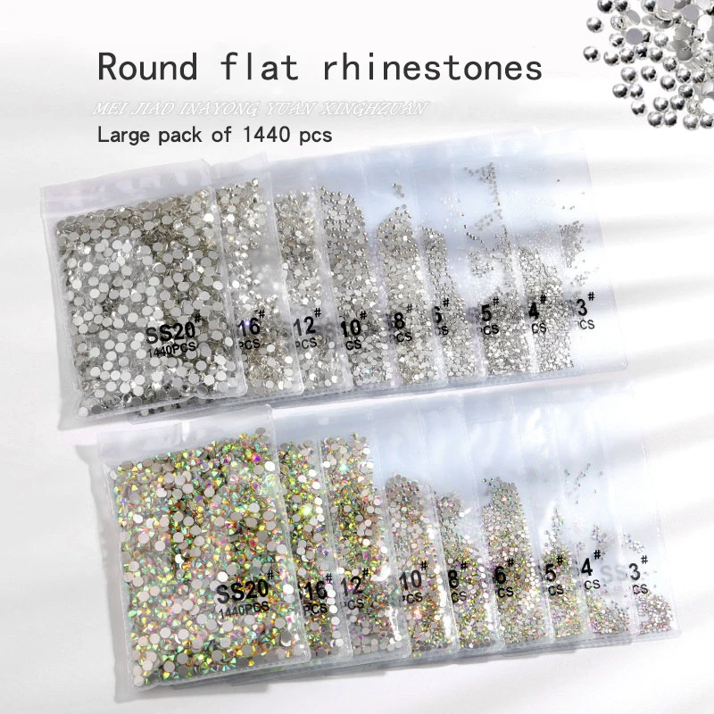 SS3-SS30 1440pcs Clear Crystal AB gold 3D Non HotFix FlatBack Nail Art Rhinestones Decorations Shoes And Dancing Decoration