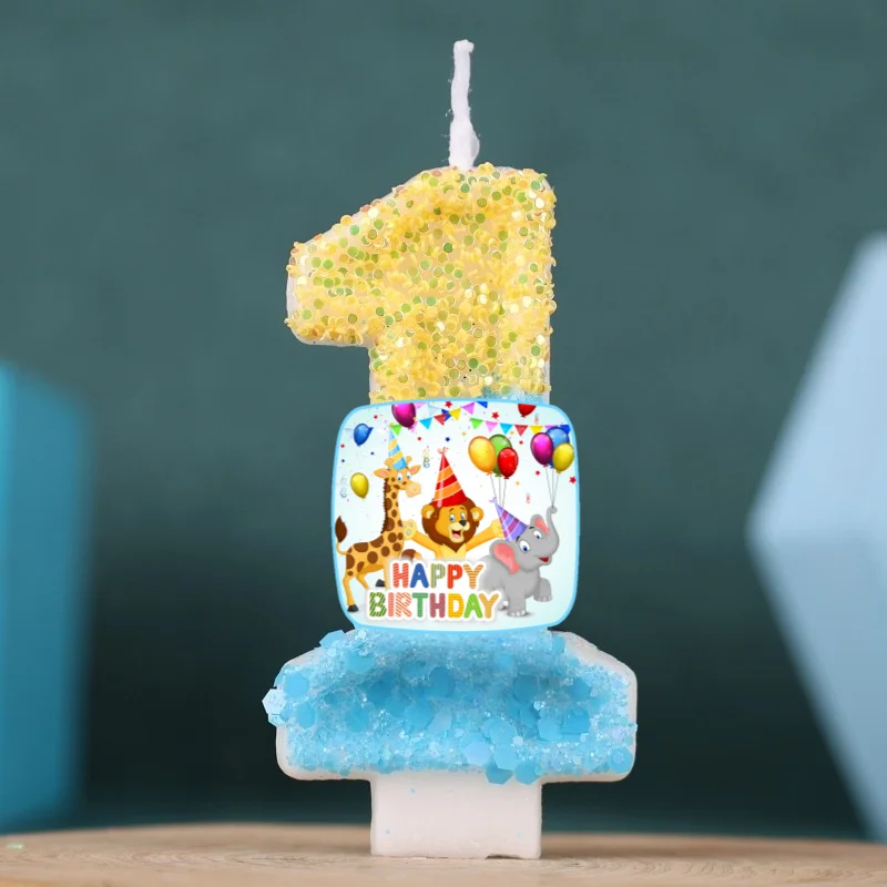 Happy Birthday Cake Topper Decorated Digital Lion Animal Candle Children's Delicate 0-9 Number Candle Party Decor Gift Boy Girl