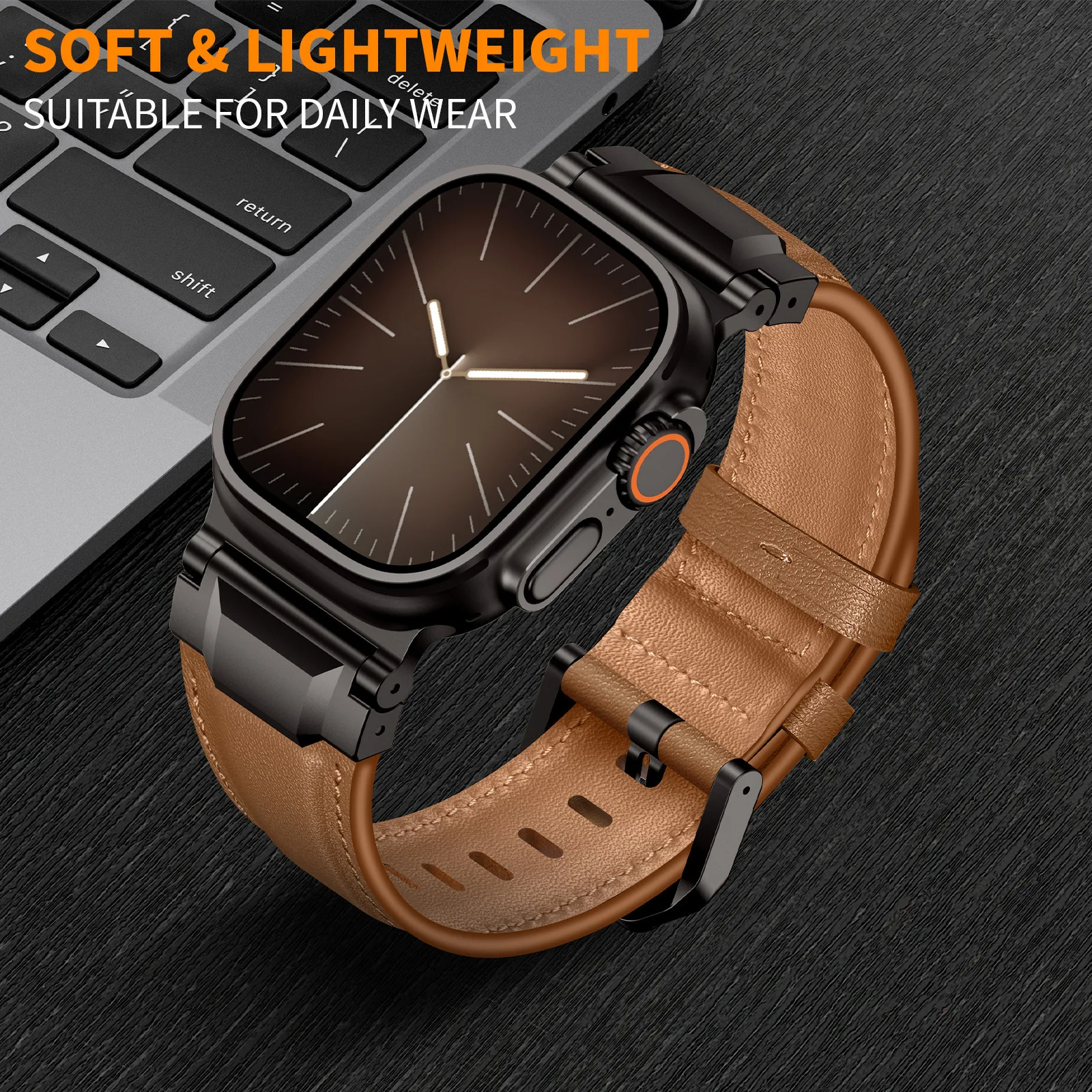 Echtes Lederarmband für Apple Watch Ultra 4 3 49mm 46mm 45mm 44mm 42mm Handgelenksarmband Correa iWatch Series 12 11 8 7 9 SE – Detail 1