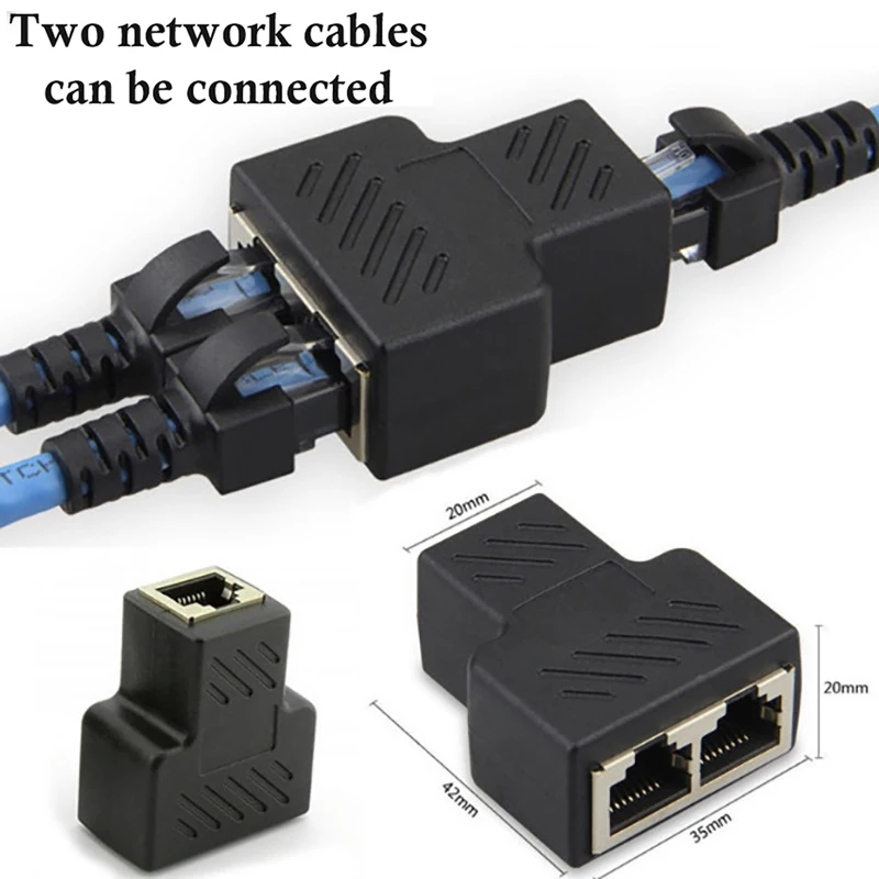

Network Rj45 Cable Port Extender Plug Adapter Connector (8 Core) Split Into Two Splitter