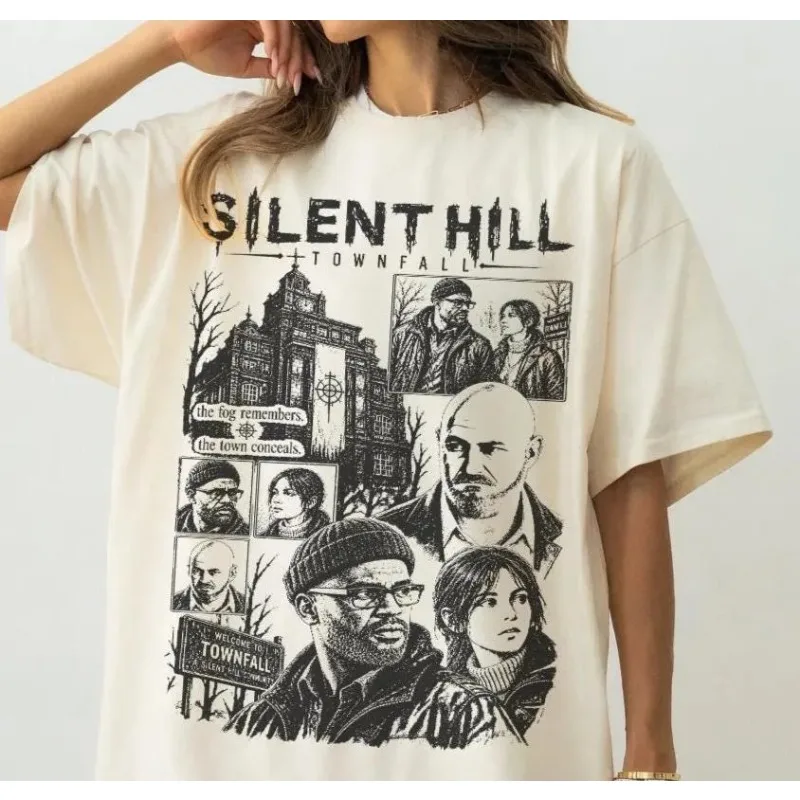 Silent Hill Town Falling Sketch T-shirt Women's T-shirt Summer New Style Unisex High Street T-shirt