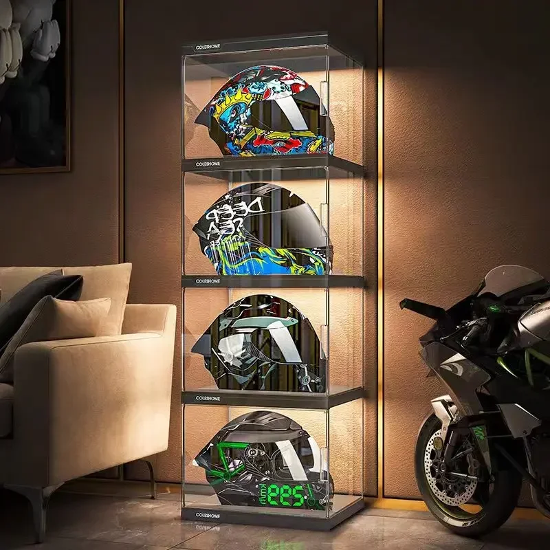 Folding Thickening Helmet Display Cabinet for Motorcycle Transparent Storage Boxes Helmet Storage Shelf Rack Corner Cabinet