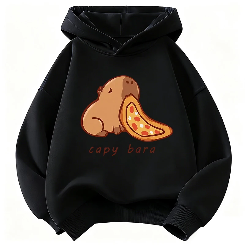 Cartoon Capybara Eating Food Print Trendy Hoodie Children's Sweatshirt Cute Hoody for Boys Girls Autumn Spring Casual Hoodies