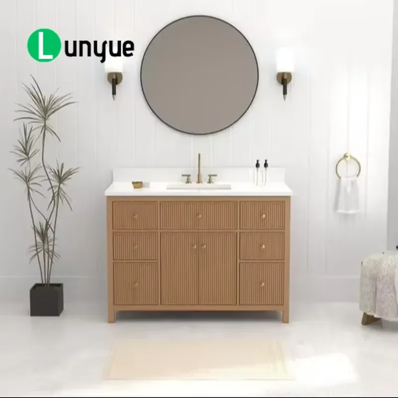 48 Inch Solid Birch Bathroom Floor Cabinet Modern Hotel Villa Storage Locker Durable Easy Clean Functional Drawer Unit