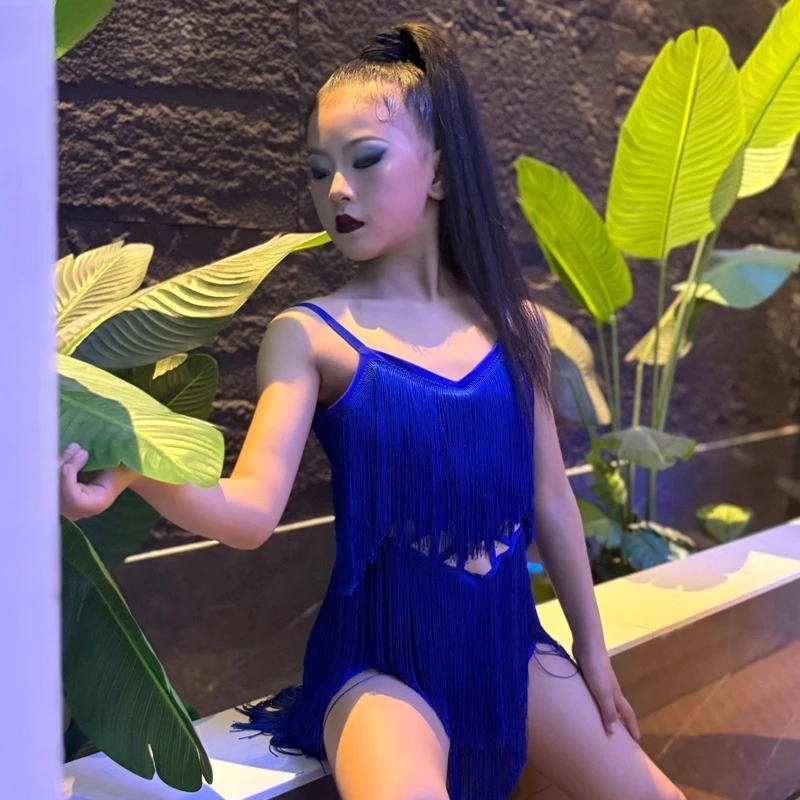 Abbigliamento da danza del ventre per ragazze per bambini Gonna da tango per bambini Abbigliamento da carnevale Abbigliamento da ballo Salsa latina Abiti da ballo con nappe di alta qualità