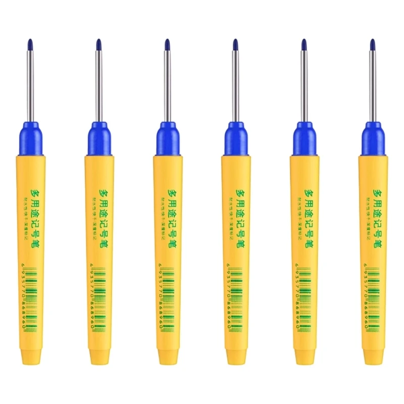 6Pcs 33mm Long Head Woodworking Marker Waterproof Deep Hole Long Nose Markers for Marking on Metal Glass Ceramics