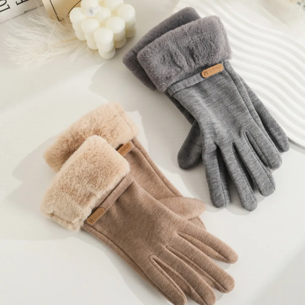 

Plush Wrist Opening Finger Gloves Double Sided Plush Windproof Warm Gloves Rabbit Velvet Material Cold Prevention