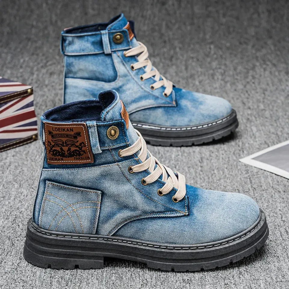 Fashion Canvas Work Shoes for Men High Quality Men's High Top Platform Boots Designer Vintage Casual Denim Work Boots