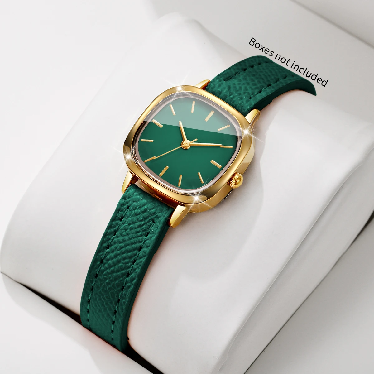 Elegant Square Women Quartz Watch Green Leather Strap Ladies Analog Dress Wristwatches Relogio Feminino（Without Box）