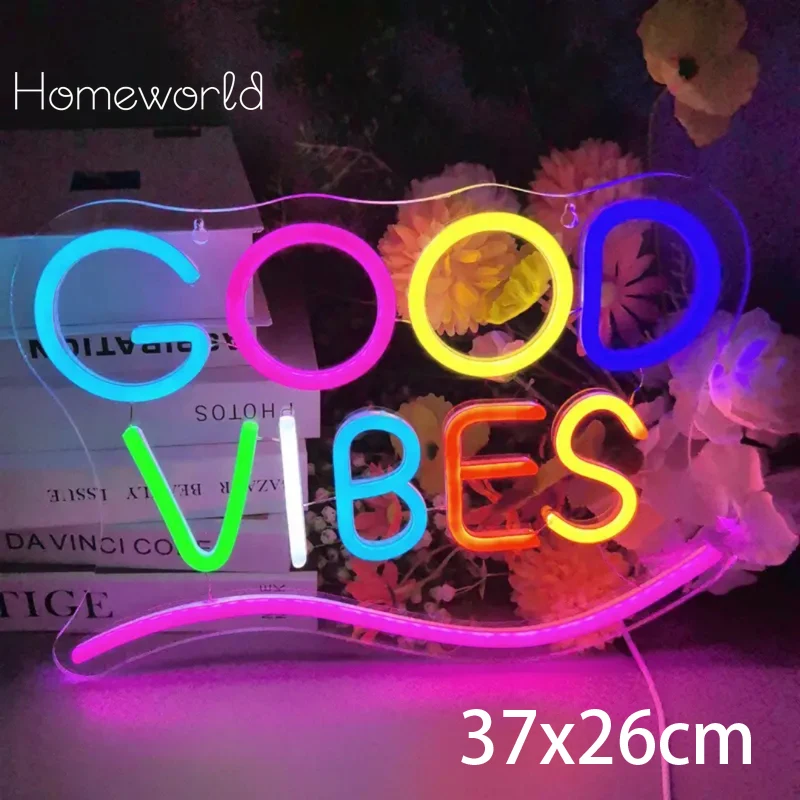 

Good Vibes Only Neon Sign for Wall Decor LED Light for Bedroom Powered by USB with Dimmable Switch Neon Light Sign for Bedroom