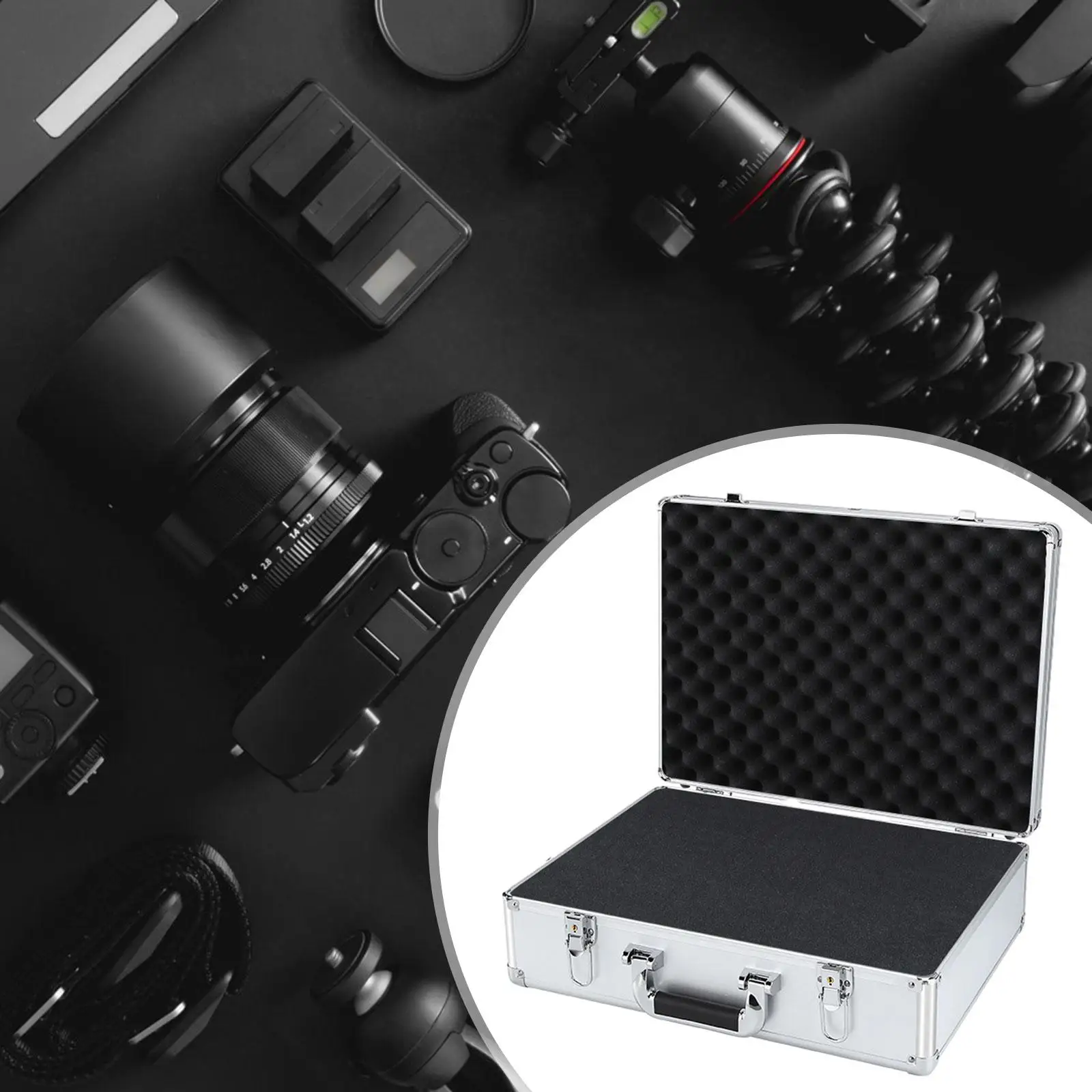 Estojo duro com espuma, Microfone à prova de choque, Alumínio