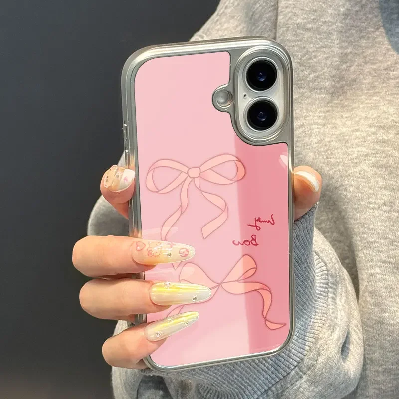 Розовый чехол для телефона с милым бантом для iPhone 11/12/13/14/15/16/17 Pro Max AIR PLUS, эпоксидный чехол для телефона, ТПУ, защита от падения