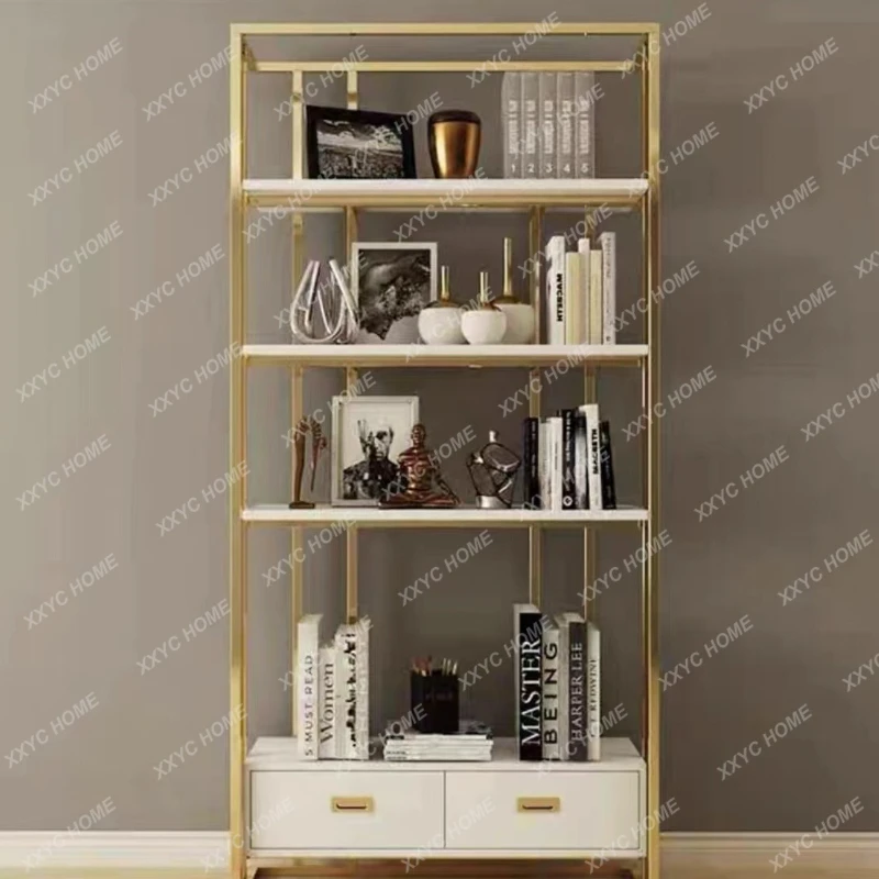 

Q Wrought iron floor rack light luxury stainless steel bookshelf metal display rack