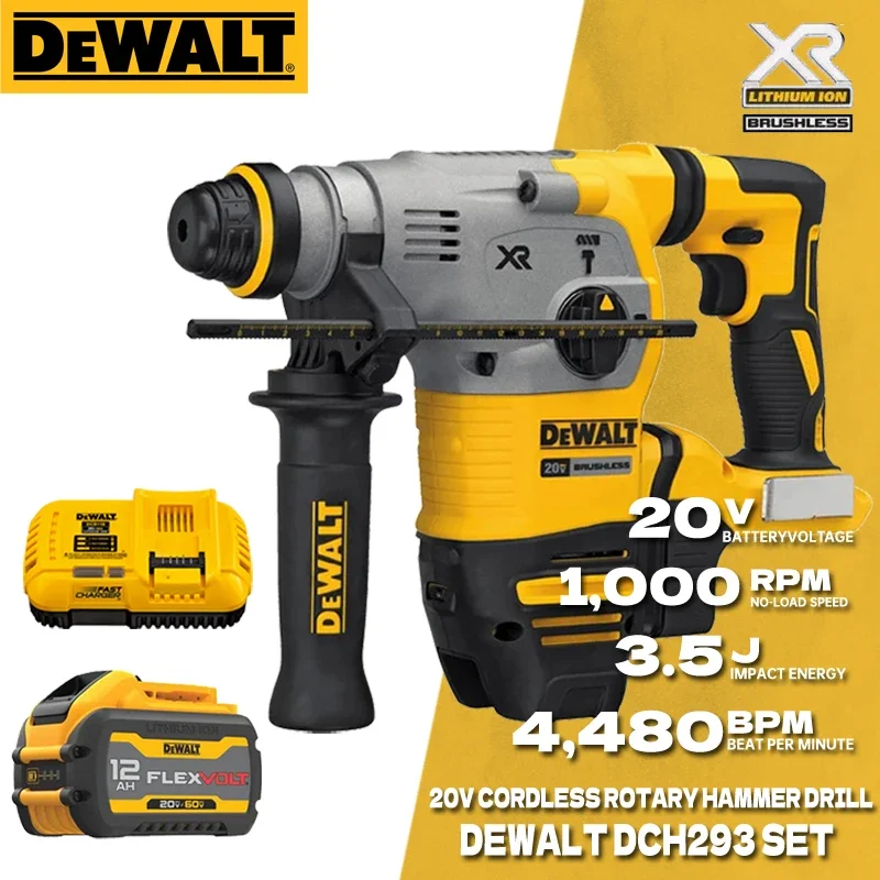 DEWALT DCH293 Brushless Rotary Hammer 20V XR Lithium Battery 1-1/8 in SDS PLUS L-Shape Breaker Hammer Power Tools DCB118 DCB115