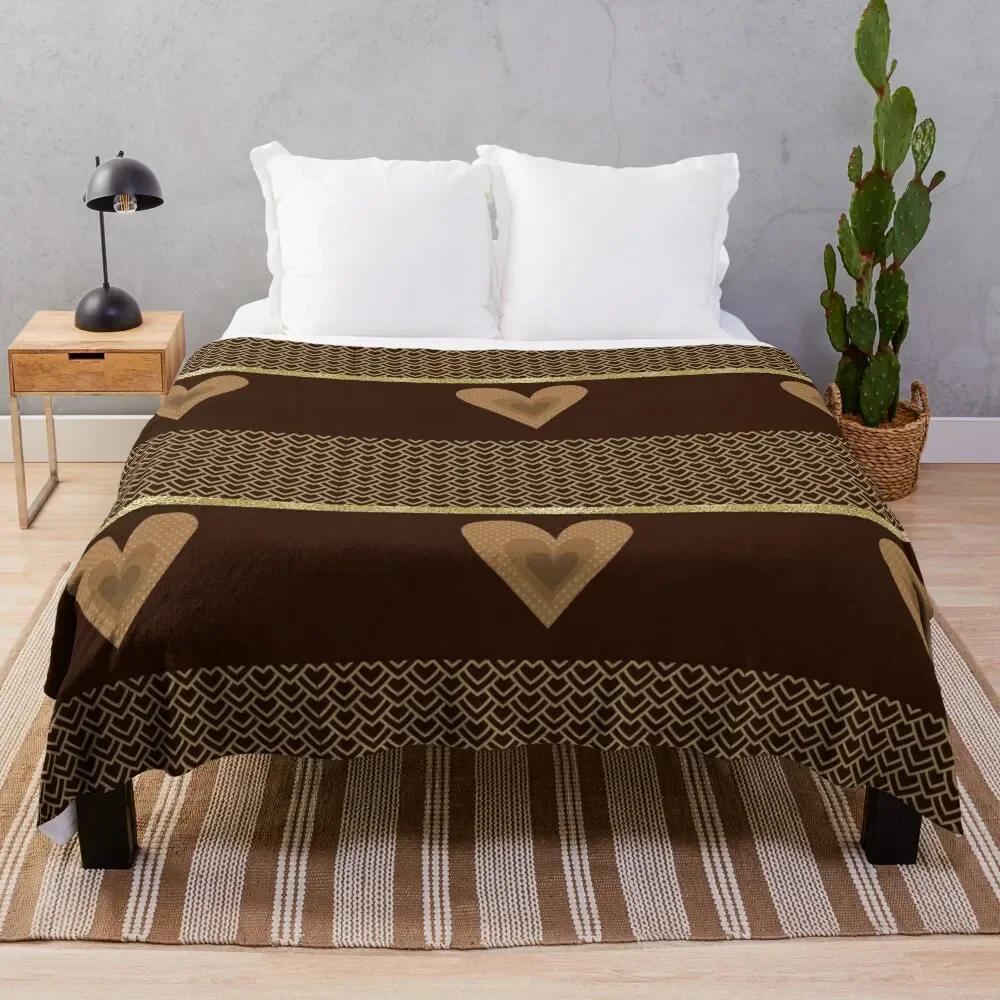 

Beautiful hearts in brown and gold colors Throw Blanket Plaid Bed covers bed plaid Blankets