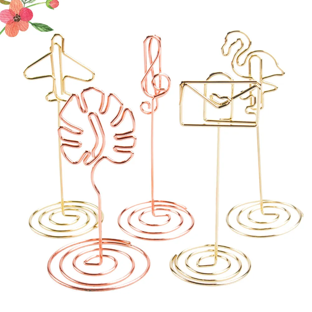 5pcs Iron Memo Clips for Notes Photos Cards – Cute Desktop Organizers Home Office Decor Flamingo Plane Envelope