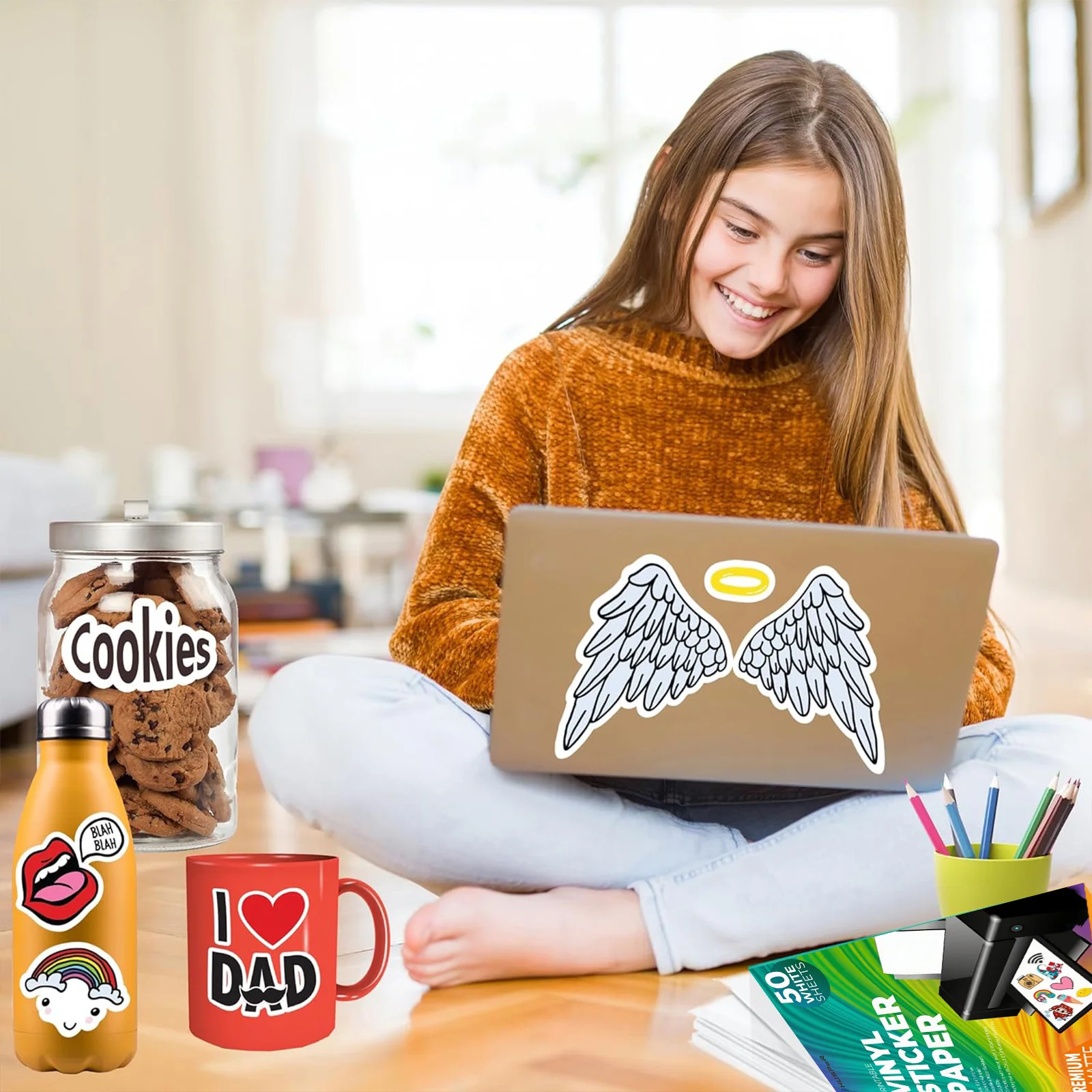 ورق لاصق فينيل ممتاز قابل للطباعة لطابعة نافثة للحبر والليزر - 50 ورق لاصق أبيض غير لامع مقاوم للماء