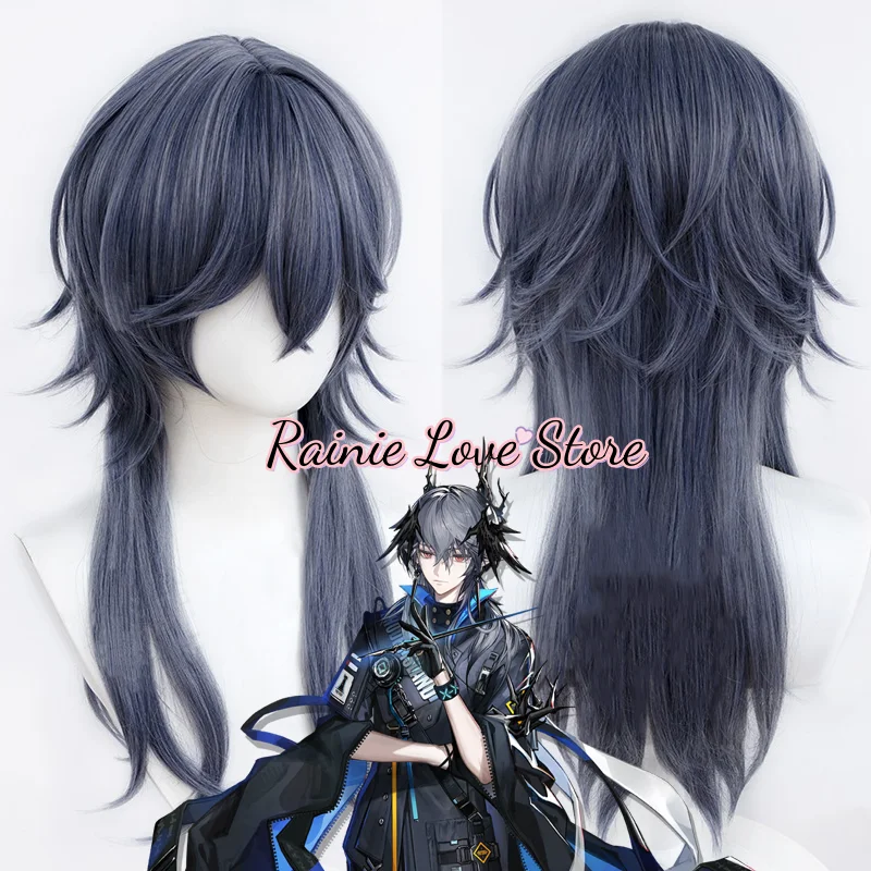 Game Arknights Logos Cosplay Wig 60cm Dusty Blue Wig Hair Halloween Carnival Uniform Christmas Prop