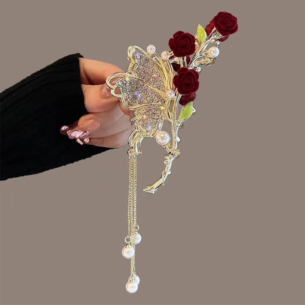 

Rose Flower Claw Clips Alloy Metal Bobby Pins for Women Thick Hair Back Jaw Hairpin Hair Clamp Holder Long Accessories