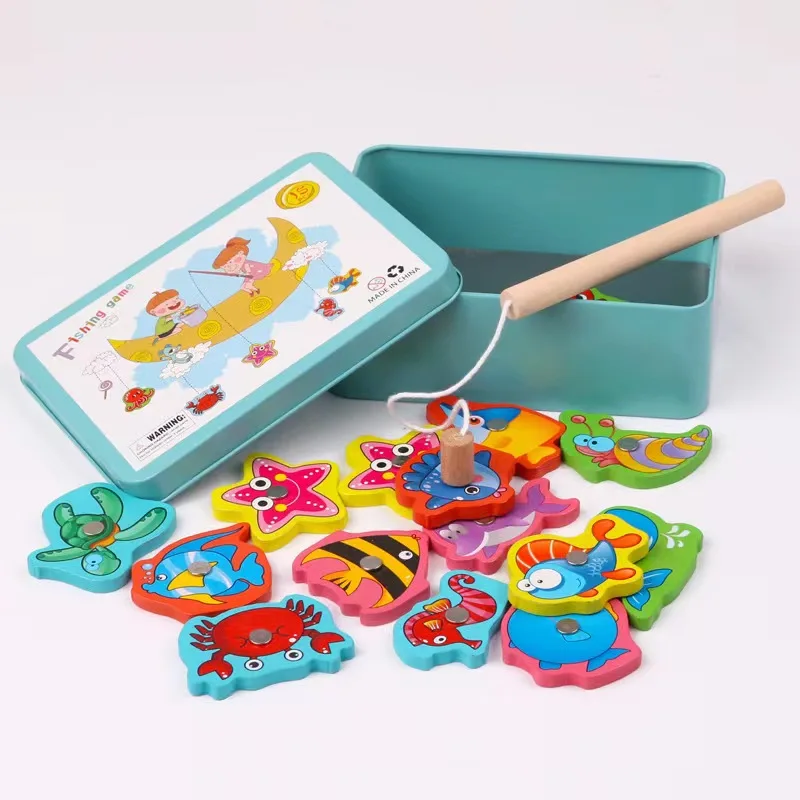 Jogo de pesca magnética de madeira para crianças Jogo de pesca Magnet Fish Catching Puzzle, Brinquedos Educativos, Habilidade motora, Montessori