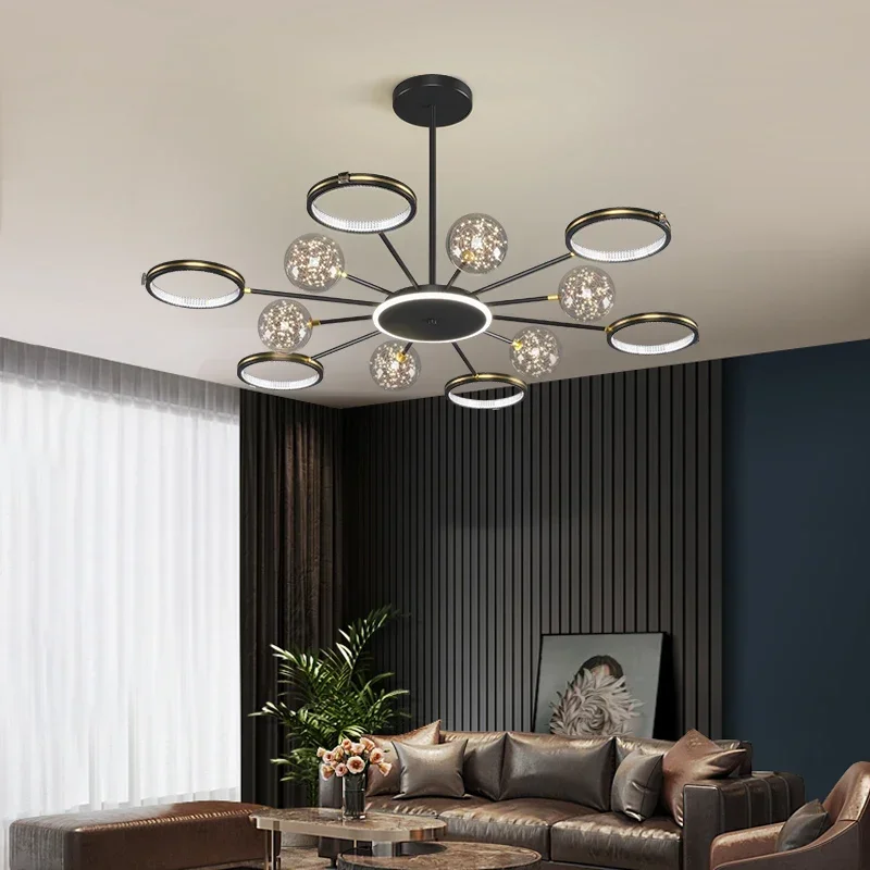 

New Modern Home LED Chandelier Nordic Light Luxury Ring Living Room Dining Table Lamp Master Bedroom Lighting Decoration