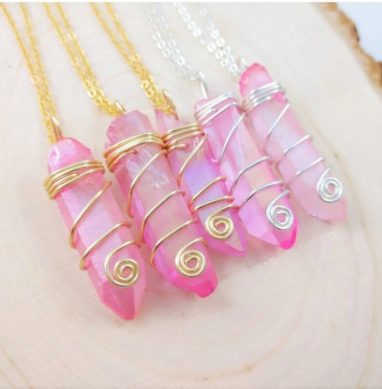 Pink Aura Quartz Swirl Necklace / Kawaii Crystal Pendant / Pastel Goth Necklace